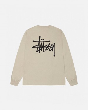 Stussy Basic Stussy Ls Tee - Mens Long Sleeve T-Shirt Khaki | BBESO14103