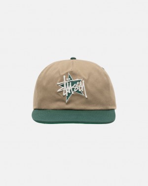 Stussy Mid-Depth Basic Star Strapback - Unisex Khaki | PBEQX45785