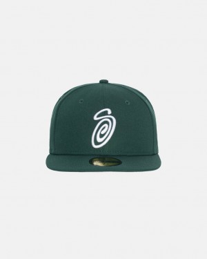 Stussy New Era 59Fifty Curly S - Unisex Groen | BEDYB14593