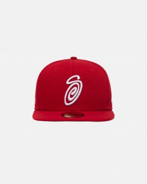 Stussy New Era 59Fifty Curly S - Unisex Rood | ABEDF45526