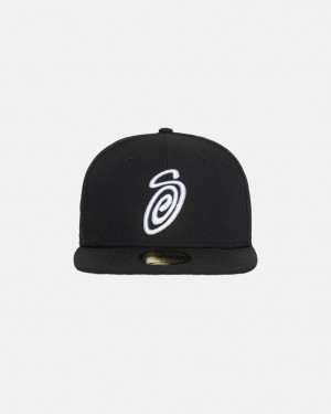 Stussy New Era 59Fifty Curly S - Unisex Zwart | XBEGW10705