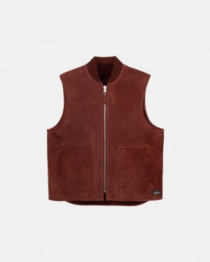 Stussy Reversible Shearling Workgear Vest - Unisex Jackets Bordeaux | UBETG13797