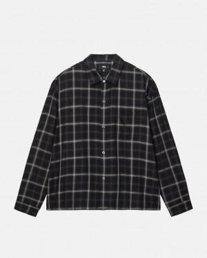 Stussy Shadow Plaid Rayon Shirt - Unisex Tops Zwart | EBEVG89053