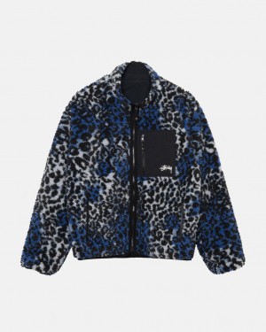 Stussy Sherpa Reversible Jacket - Unisex Jackets Blauw Leopard | UBEND36411