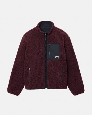 Stussy Sherpa Reversible Jacket - Unisex Jackets Bordeaux | UBEND65029