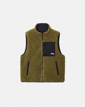 Stussy Sherpa Reversible Vest - Unisex Jackets Olijfgroen | UBEND15206