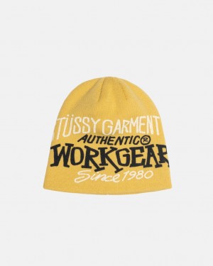 Stussy Skullcap Workgear Print - Unisex Mosterdgeel | PBEER22998