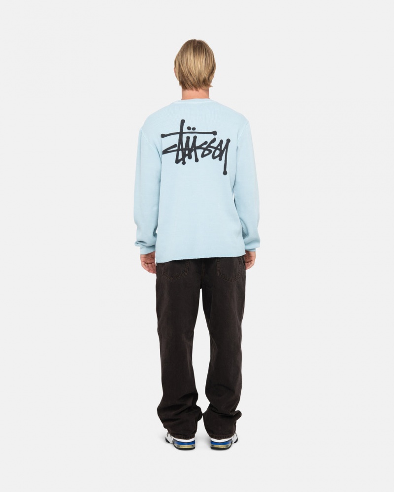 Stussy Basic Stock Ls Thermal - Mens Long Sleeve Knit Lichtblauw | DBEVO87590