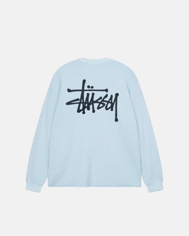 Stussy Basic Stock Ls Thermal - Mens Long Sleeve Knit Lichtblauw | DBEVO87590