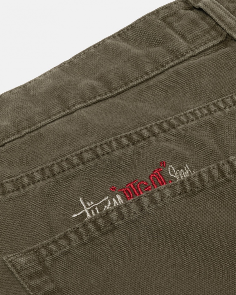 Stussy Big Ol& Jean Washed Canvas - Unisex Pants Olijfgroen | BEJVR59530