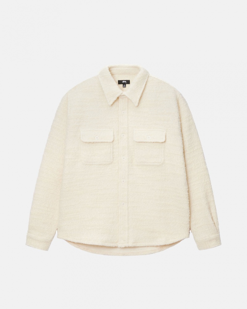 Stussy Boucle Wol Cpo Shirt - Unisex Tops Shirts Beige | YBEGT16348