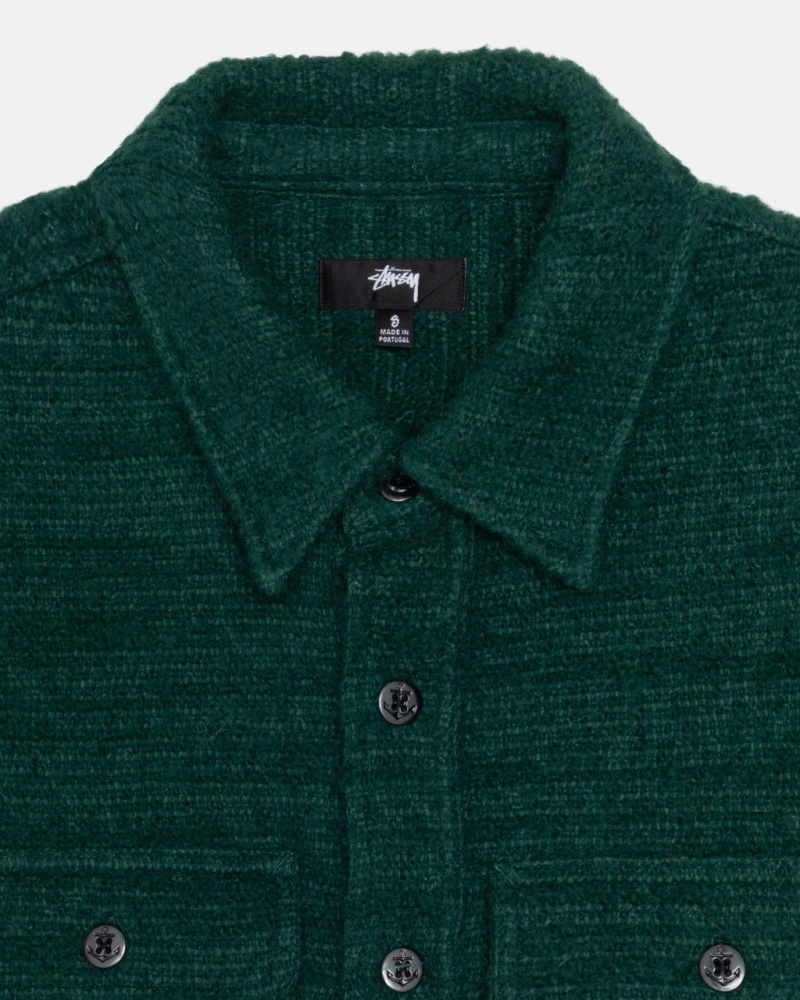 Stussy Boucle Wol Cpo Shirt - Unisex Tops Shirts Groen | BEJKU39116