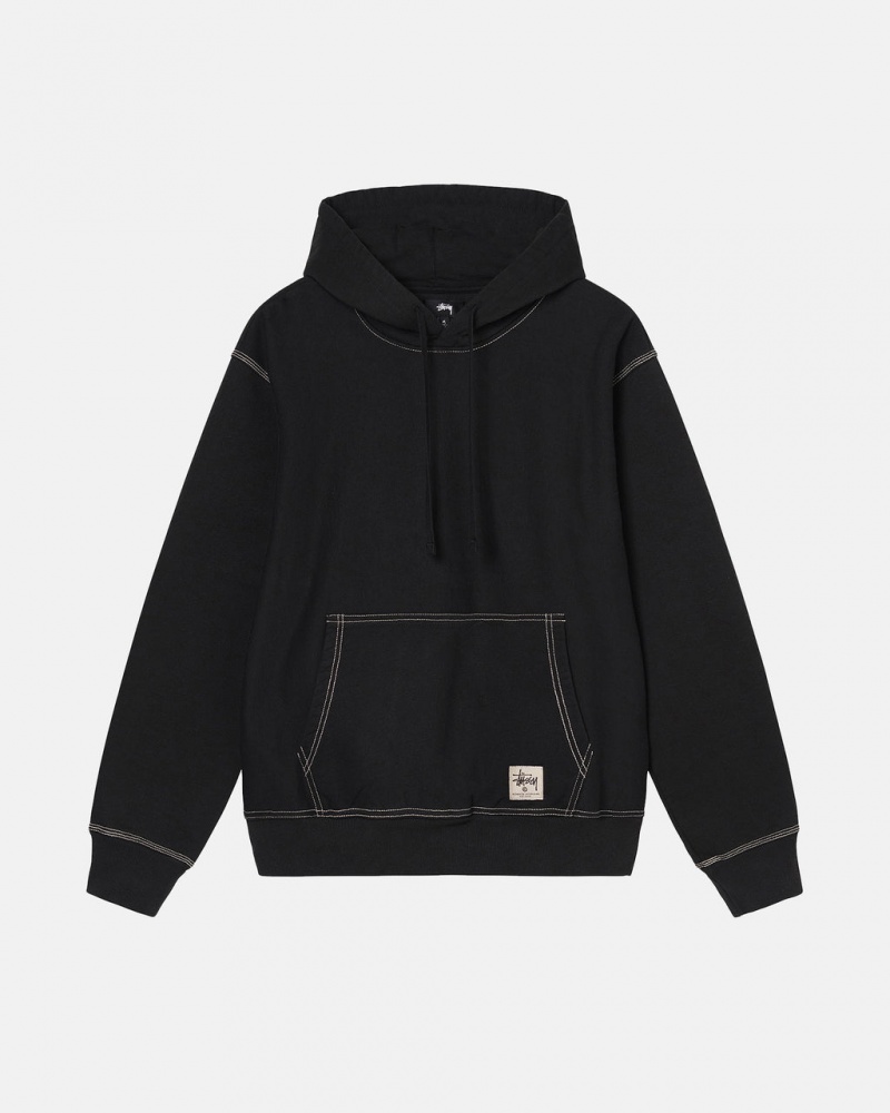 Stussy Contrast Stitch Label Hoodie - Unisex Hoodies Zwart | FBEUI99416