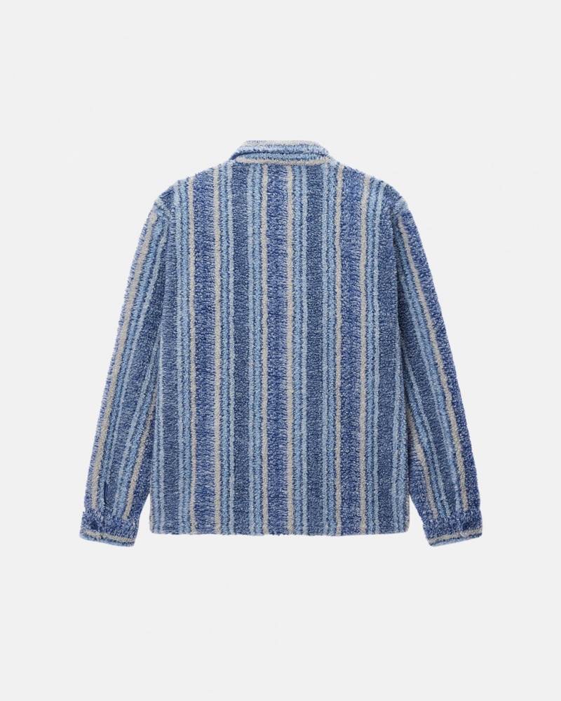 Stussy Gestreept Sherpa Shirt - Unisex Tops Shirts Indigo | SBEVO52000