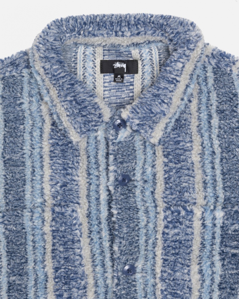 Stussy Gestreept Sherpa Shirt - Unisex Tops Shirts Indigo | SBEVO52000