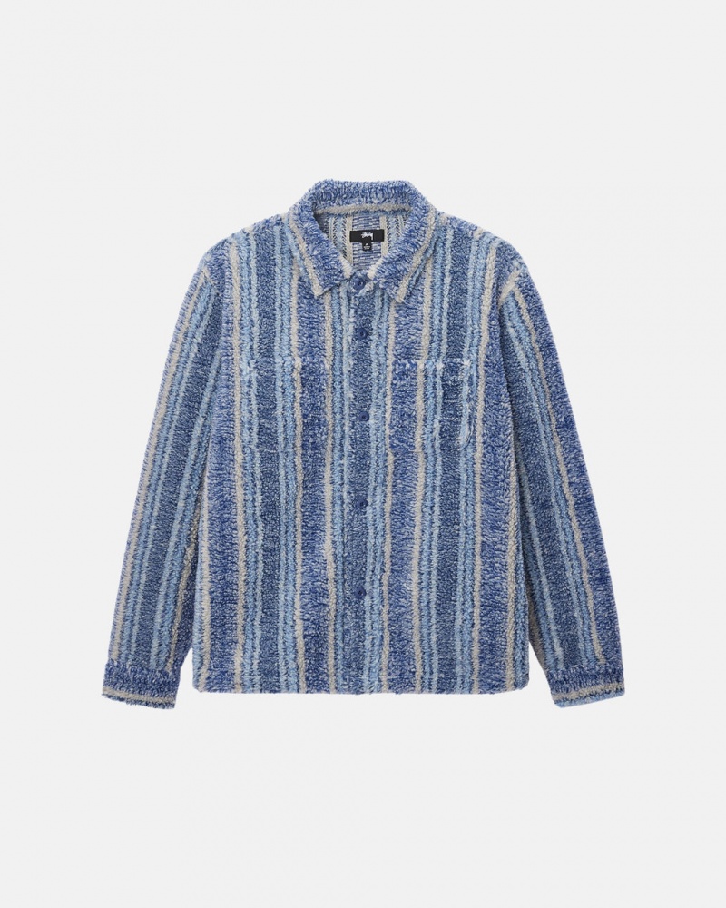 Stussy Gestreept Sherpa Shirt - Unisex Tops Shirts Indigo | SBEVO52000