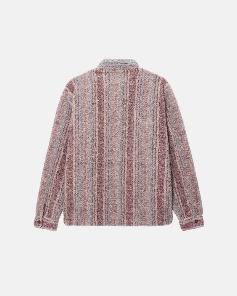 Stussy Gestreept Sherpa Shirt - Unisex Tops Shirts Rood | BEDYB36664