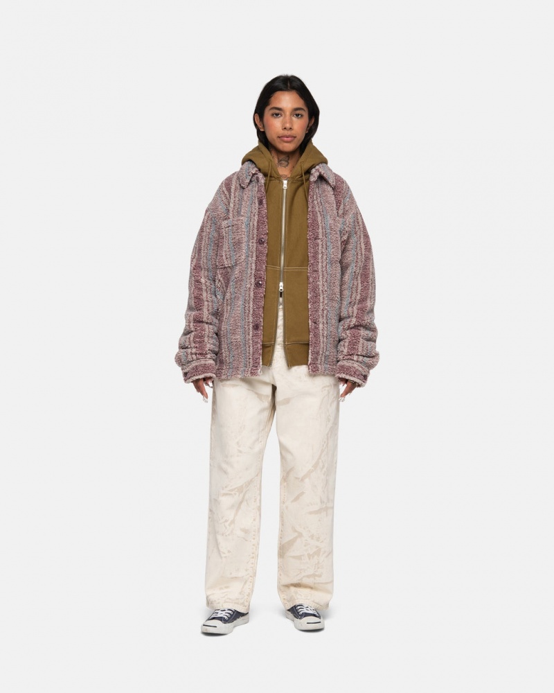 Stussy Gestreept Sherpa Shirt - Unisex Tops Shirts Rood | BEDYB36664