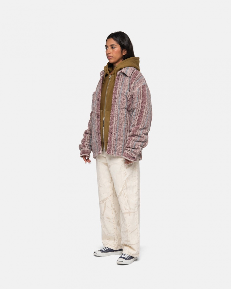 Stussy Gestreept Sherpa Shirt - Unisex Tops Shirts Rood | BEDYB36664