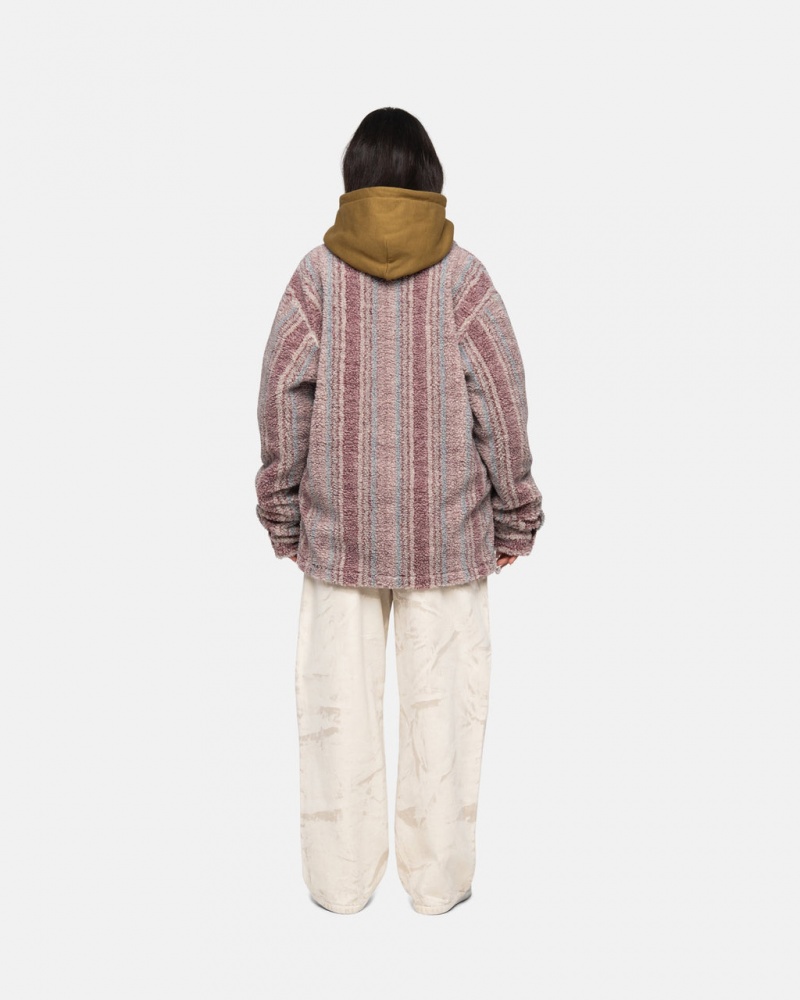 Stussy Gestreept Sherpa Shirt - Unisex Tops Shirts Rood | BEDYB36664