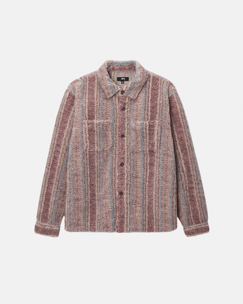 Stussy Gestreept Sherpa Shirt - Unisex Tops Rood | BENZX61748