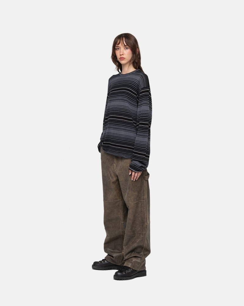 Stussy Horizontal Stripe Trui - Unisex Sweaters Grijs | TBEWZ94412