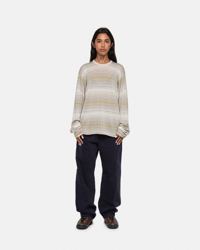 Stussy Horizontal Stripe Trui - Unisex Sweaters Knits Beige | XBEGW75176