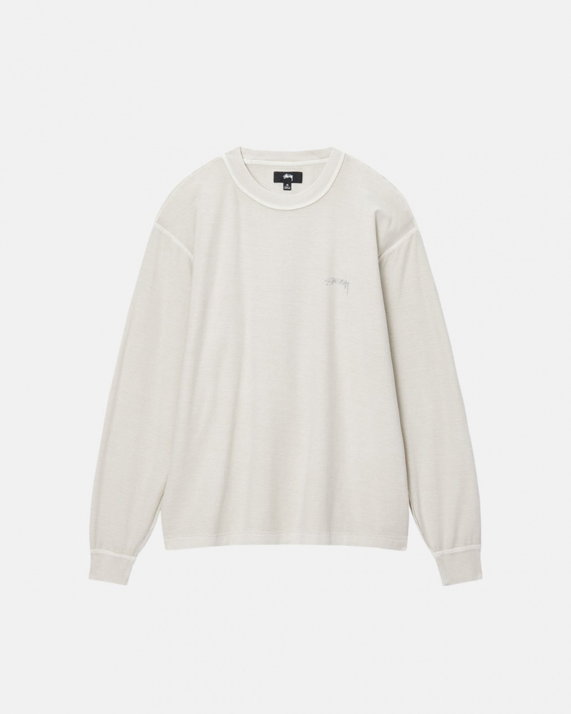 Stussy Lazy LS Tee - Unisex Longsleeve T-Shirts Beige | ZBENQ86278