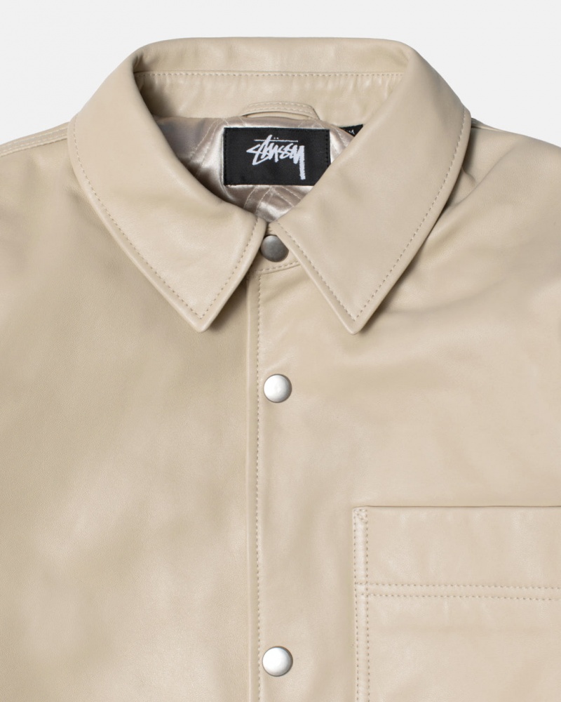 Stussy Leren Overshirt - Unisex Tops Beige | BEJKU56158