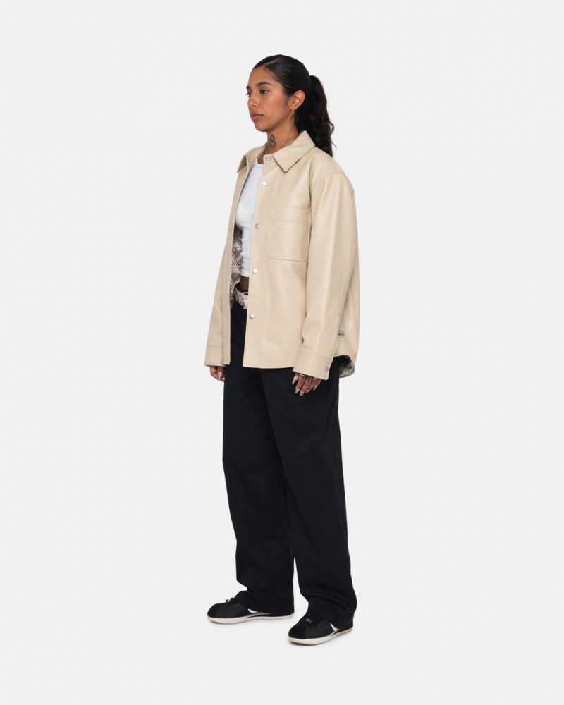 Stussy Leren Overshirt - Unisex Tops Beige | BEJKU56158