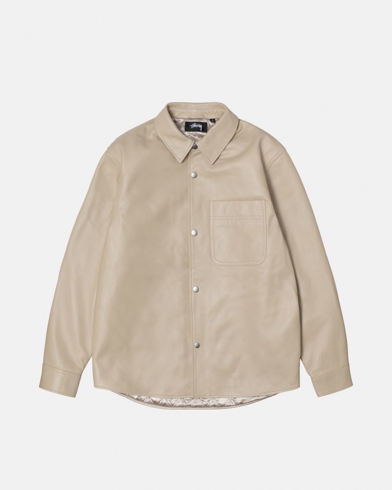 Stussy Leren Overshirt - Unisex Tops Shirts Beige | DBEVO23076