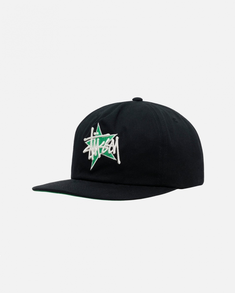 Stussy Mid-Depth Basic Star Strapback - Unisex Zwart | QBEUV86659