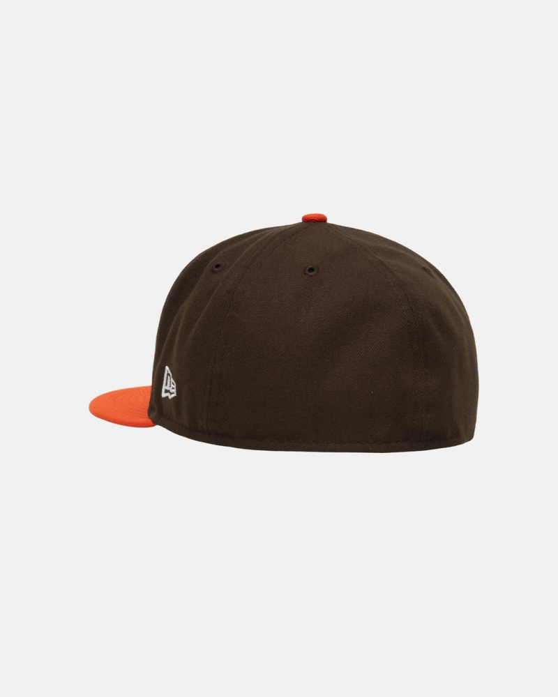 Stussy New Era 59Fifty Curly S - Unisex Bruin Oranje | GBEEC13479