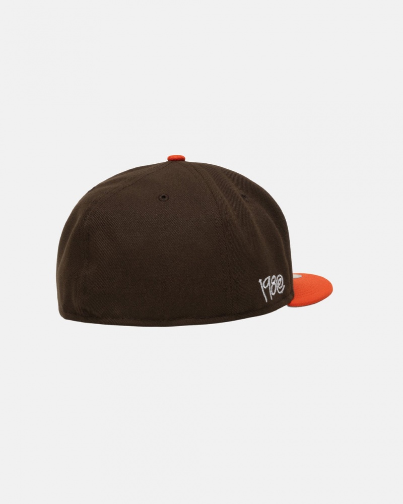 Stussy New Era 59Fifty Curly S - Unisex Bruin Oranje | GBEEC13479