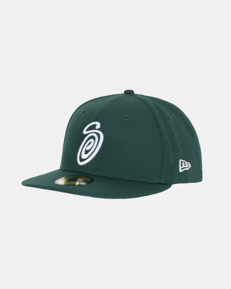 Stussy New Era 59Fifty Curly S - Unisex Groen | BEDYB14593