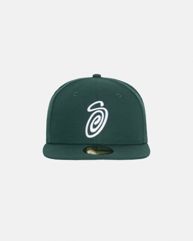 Stussy New Era 59Fifty Curly S - Unisex Groen | BEDYB14593