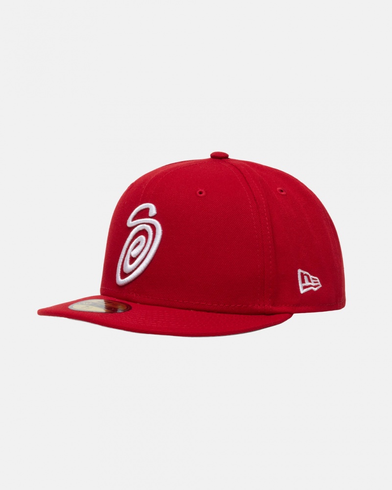 Stussy New Era 59Fifty Curly S - Unisex Rood | ABEDF45526