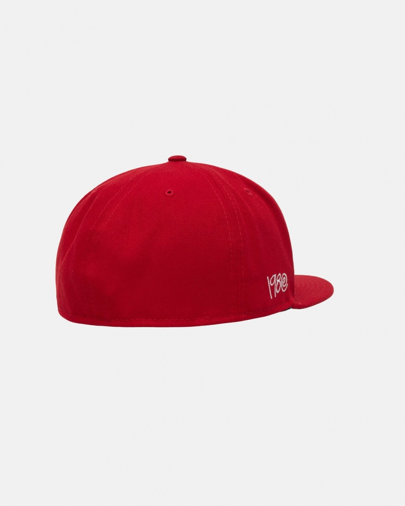 Stussy New Era 59Fifty Curly S - Unisex Rood | ABEDF45526