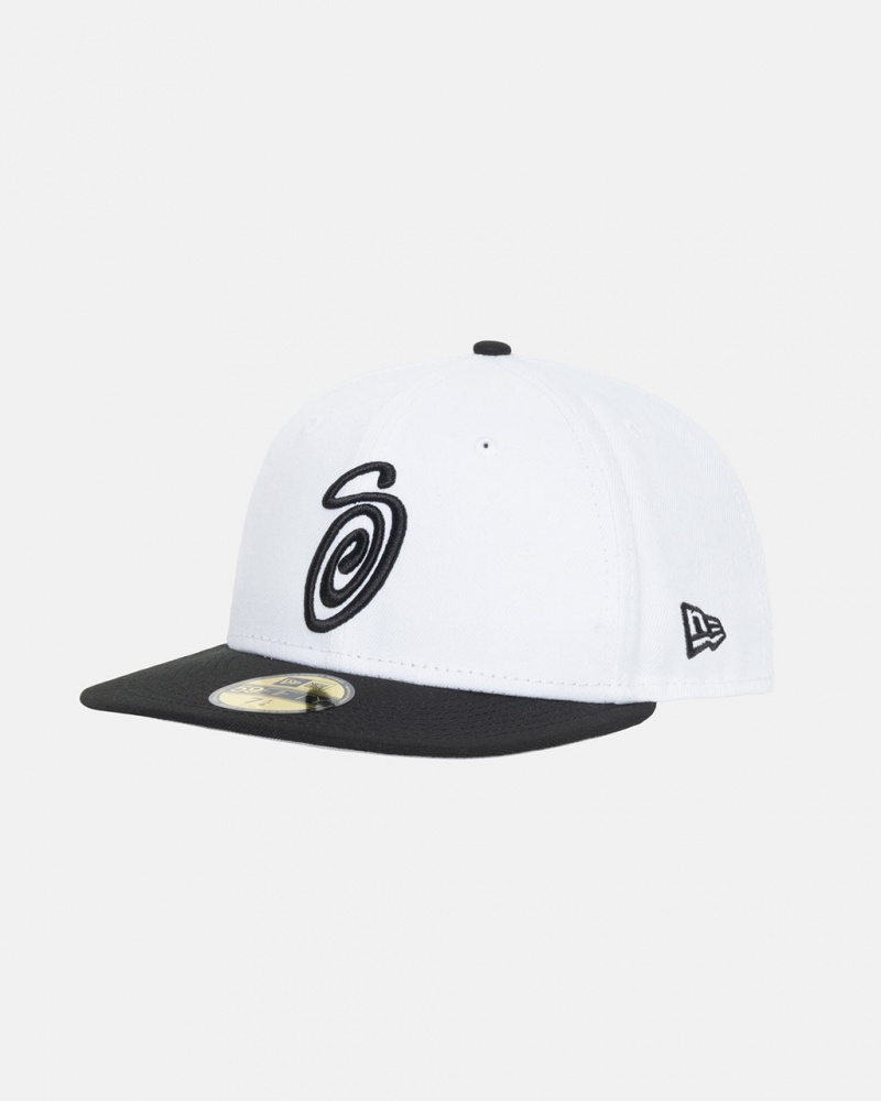 Stussy New Era 59Fifty Curly S - Unisex Wit Zwart | ZBENQ98134