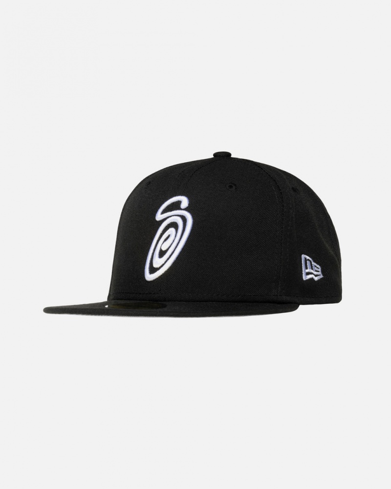 Stussy New Era 59Fifty Curly S - Unisex Zwart | XBEGW10705