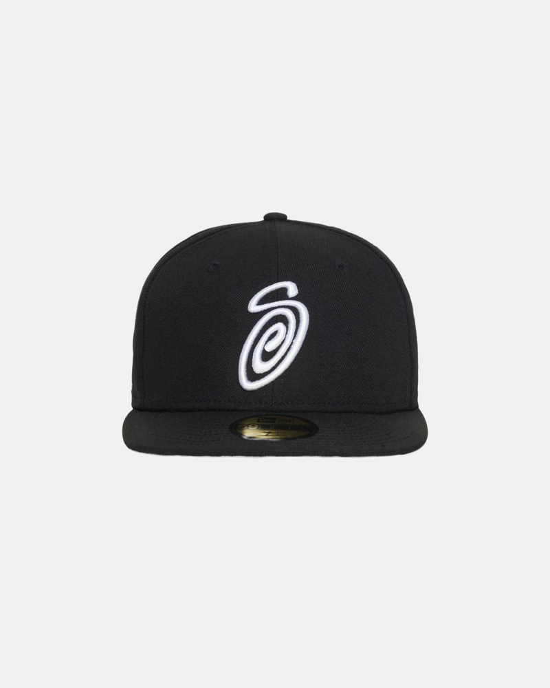 Stussy New Era 59Fifty Curly S - Unisex Zwart | XBEGW10705