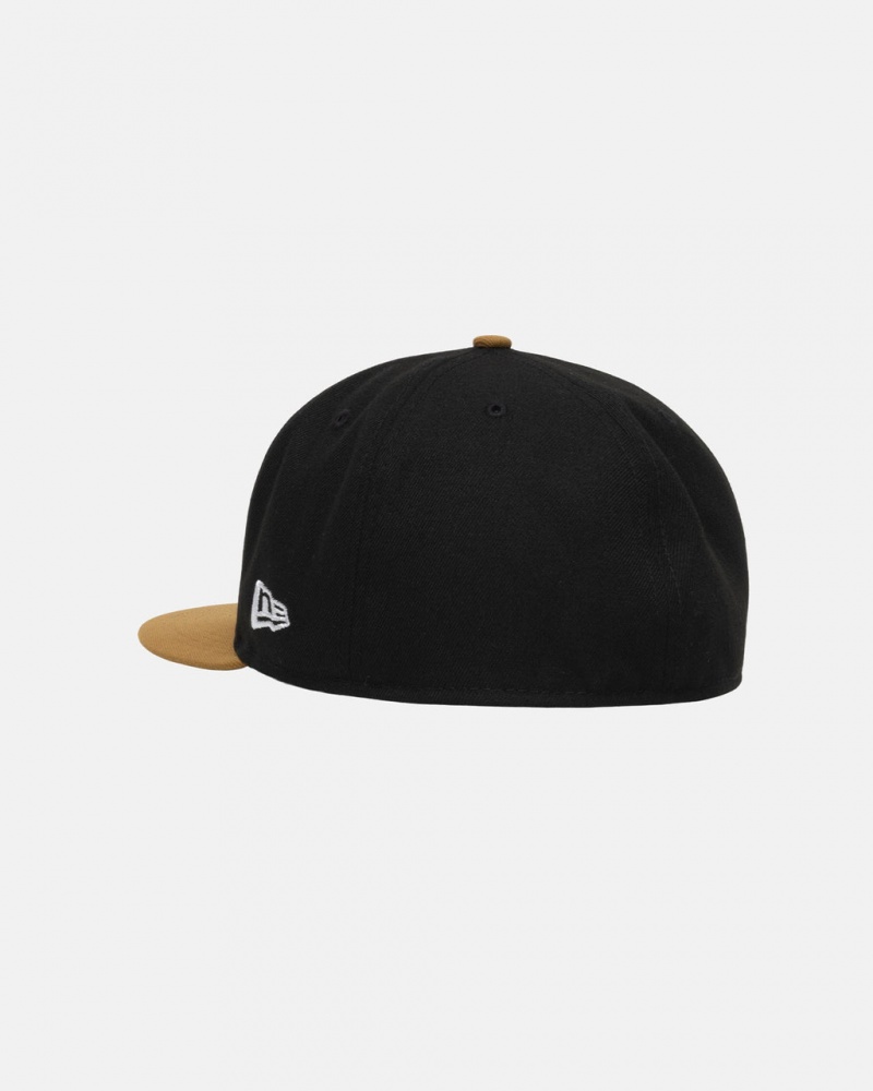 Stussy New Era 59Fifty Curly S - Unisex Zwart Goud | BEJBT49184