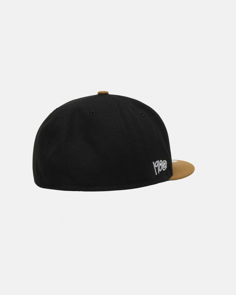 Stussy New Era 59Fifty Curly S - Unisex Zwart Goud | BEJBT49184