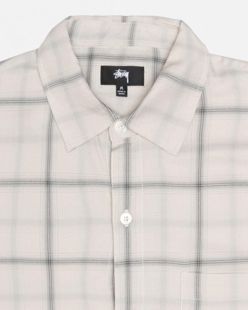 Stussy Shadow Plaid Rayon Shirt - Unisex Tops Beige | YBEVQ38705