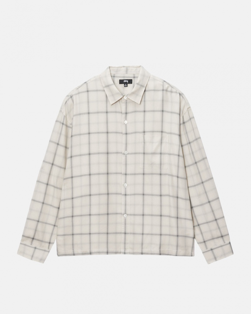 Stussy Shadow Plaid Rayon Shirt - Unisex Tops Beige | YBEVQ38705