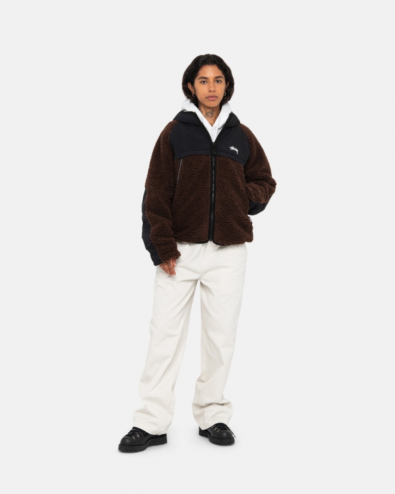 Stussy Sherpa Paneled Met Capuchon Jacket - Unisex Hoodies Bruin | ABEDF41132