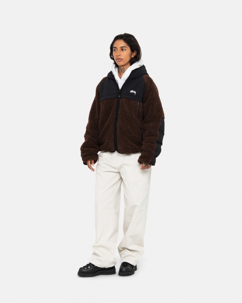 Stussy Sherpa Paneled Met Capuchon Jacket - Unisex Hoodies Bruin | ABEDF41132