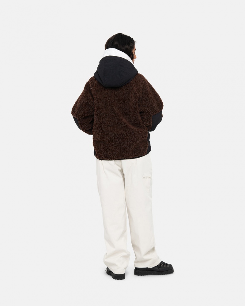 Stussy Sherpa Paneled Met Capuchon Jacket - Unisex Hoodies Bruin | ABEDF41132