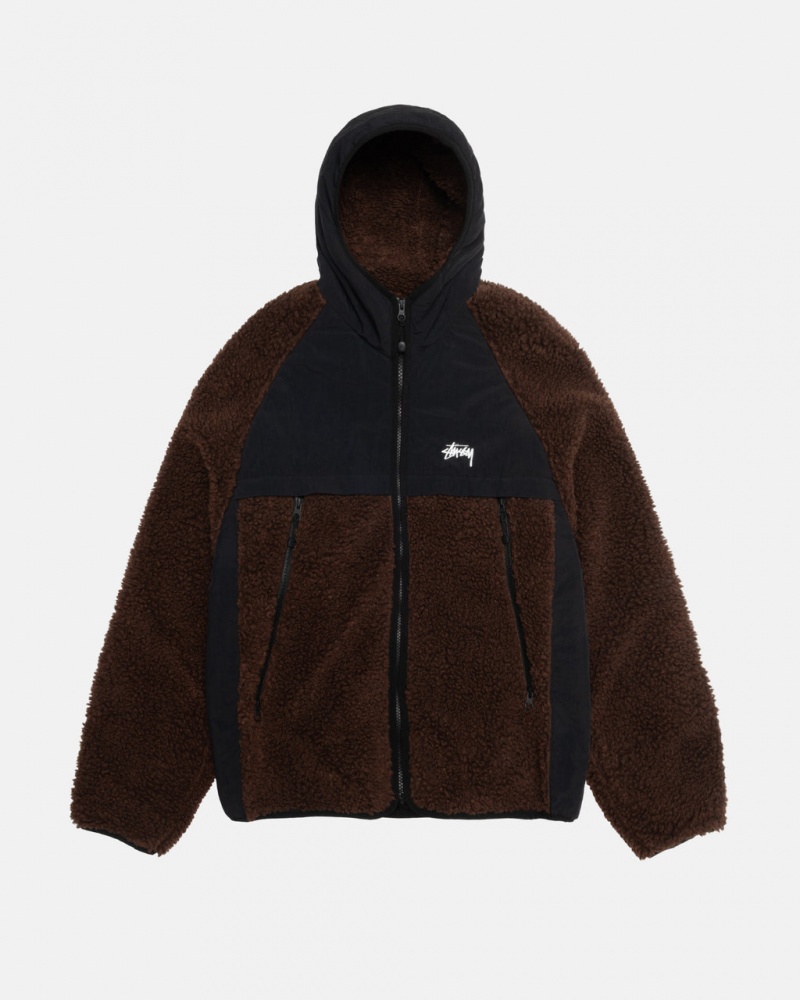 Stussy Sherpa Paneled Met Capuchon Jacket - Unisex Hoodies Bruin | ABEDF41132