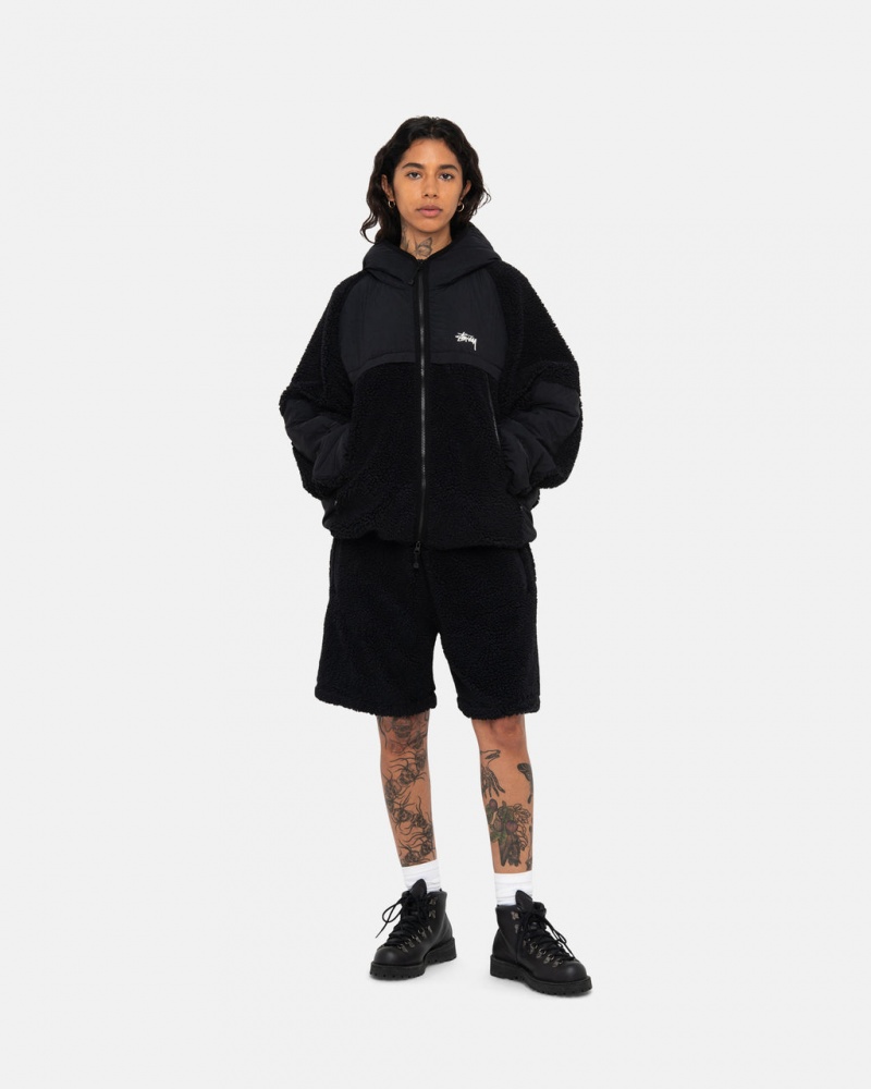 Stussy Sherpa Paneled Met Capuchon Jacket - Unisex Hoodies Zwart | MBEFT91994